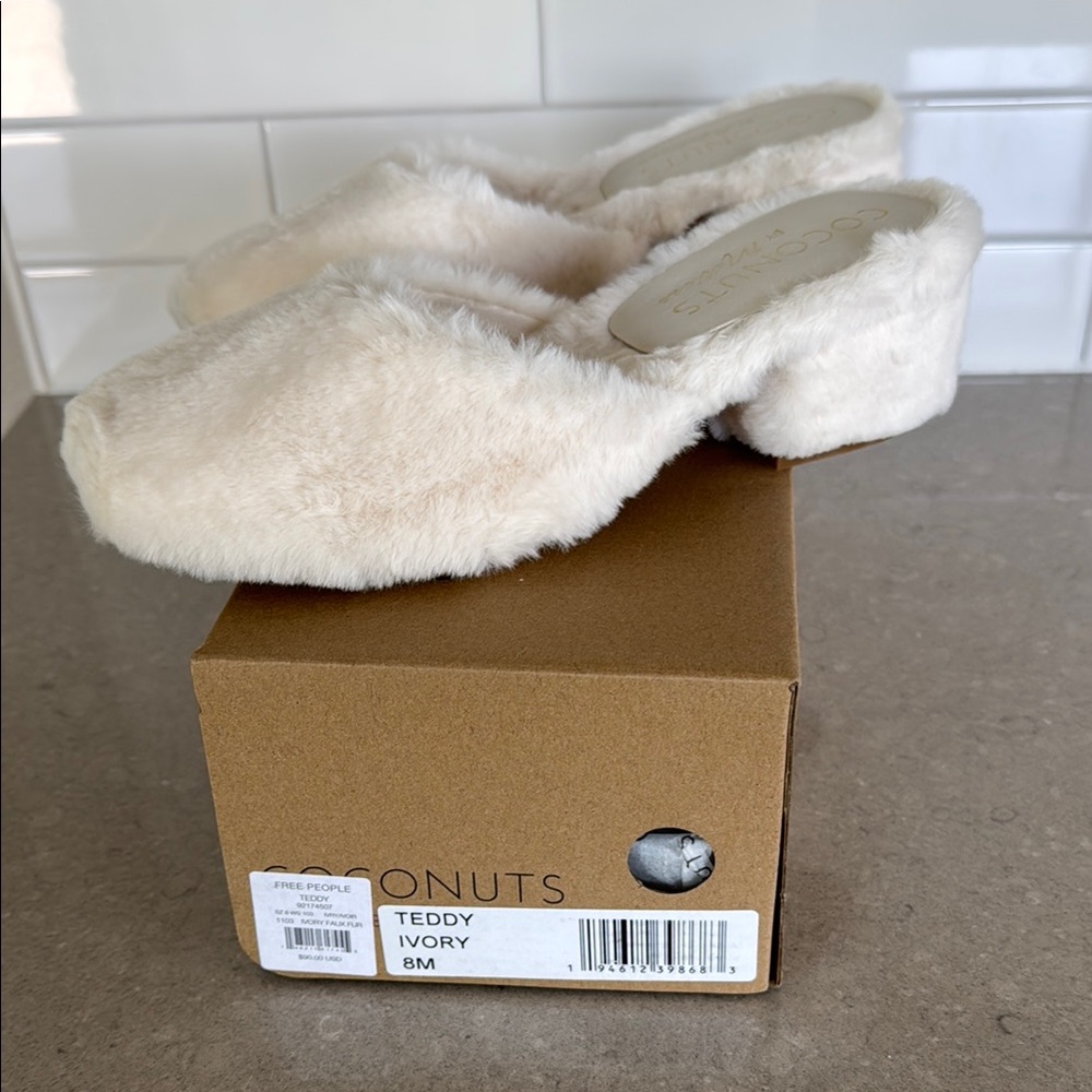 Free People Cream Sherpa Mules